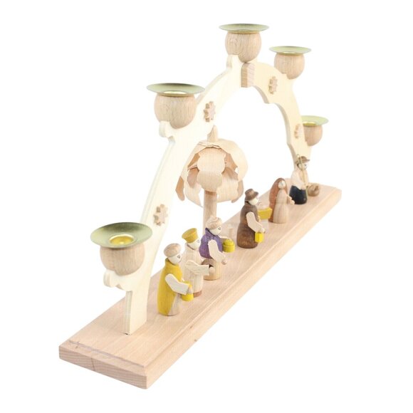Wooden Straco Christmas Nativity Scene Arched 5-Candle Holder Made in Germany - Picture 3 of 12